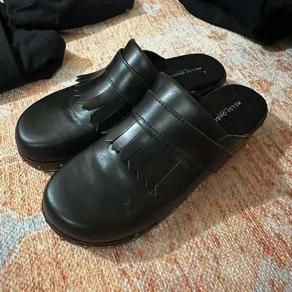 Kelsi Dagger Brooklyn Hibby studded wood bottom clog leather fringe top size 9.5 - Picture 3 of 7